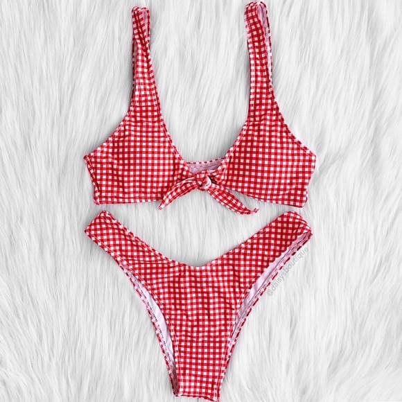 Daisys Boutique Other - red and white gingham knot bikini